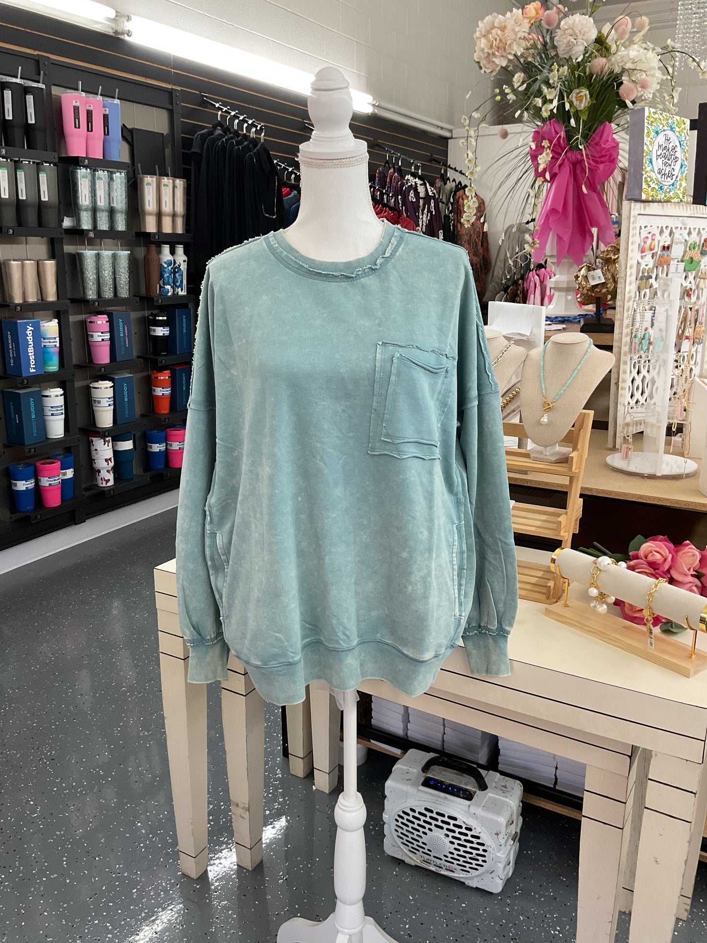 French Terry Pocket Pullover Blue Grey