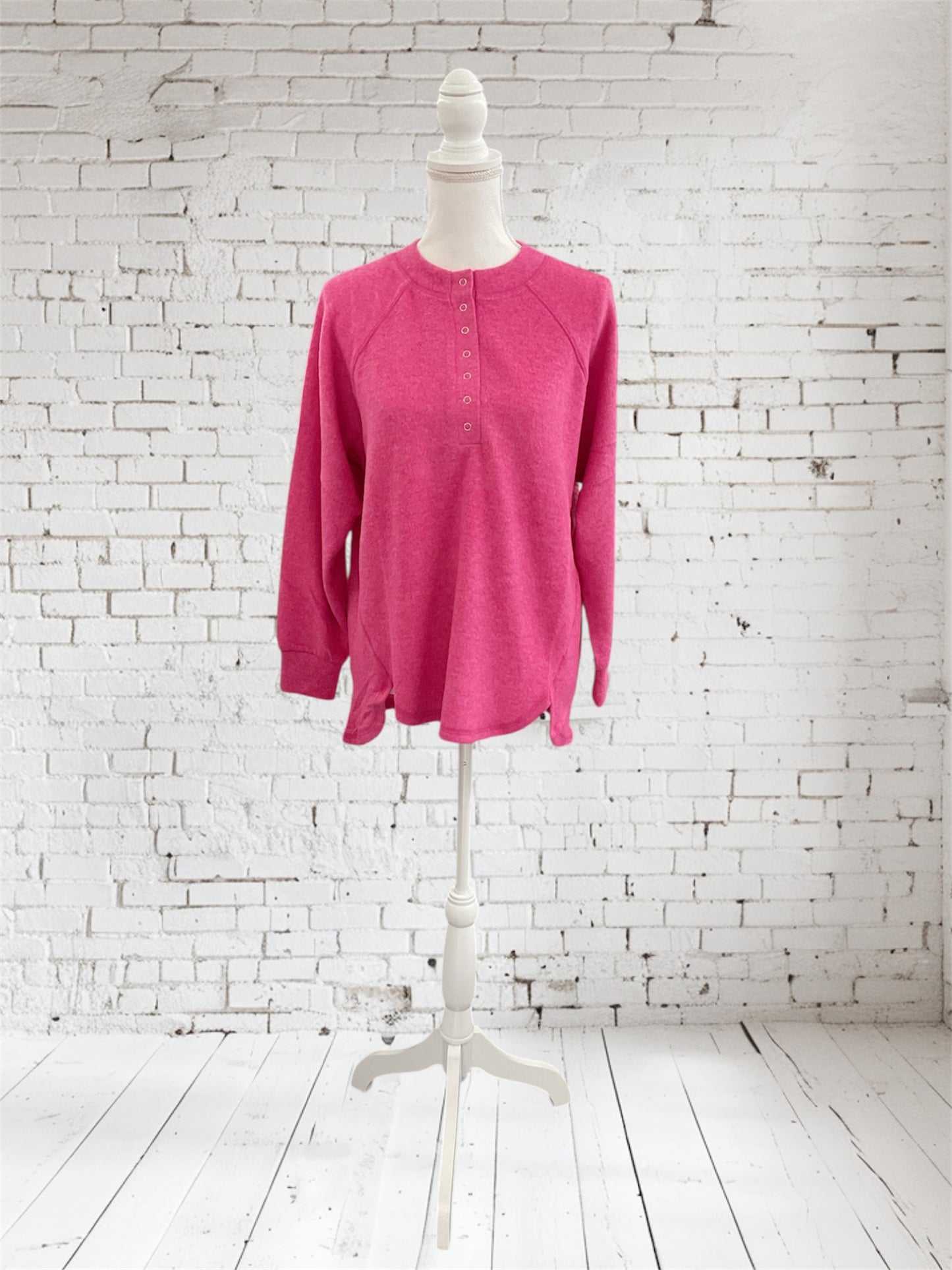Brushed Hacci Knit Henley Sweater Fuchsia
