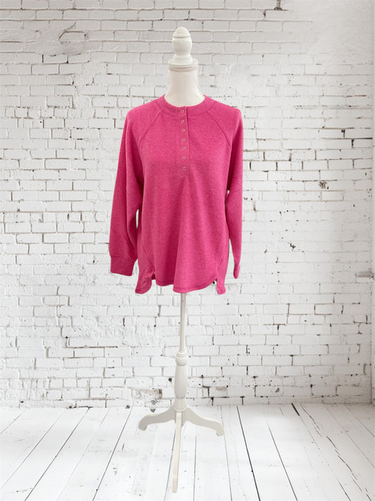 Brushed Hacci Knit Henley Sweater Fuchsia