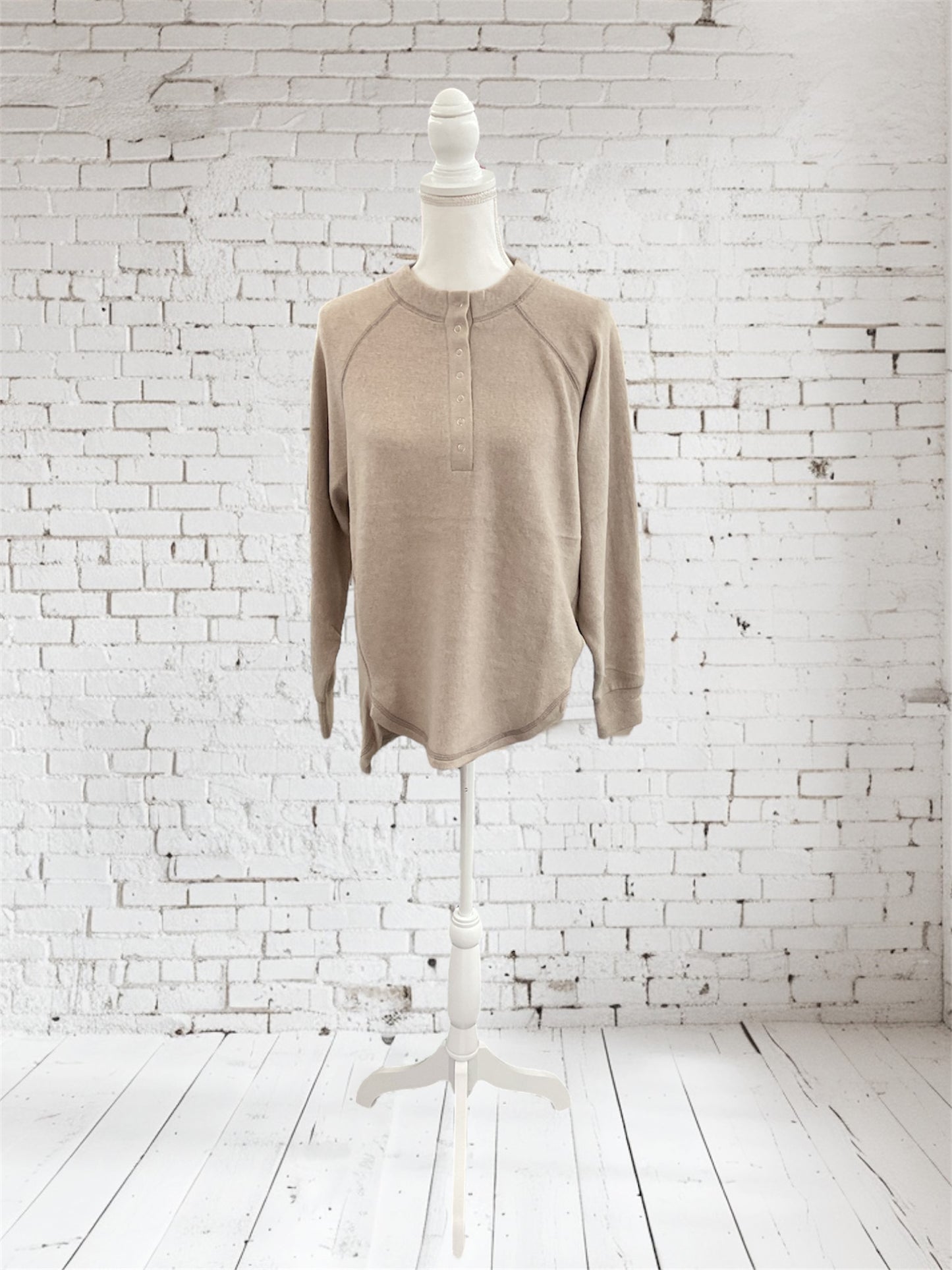Brushed Hacci Knit Henley Sweater Ash Mocha