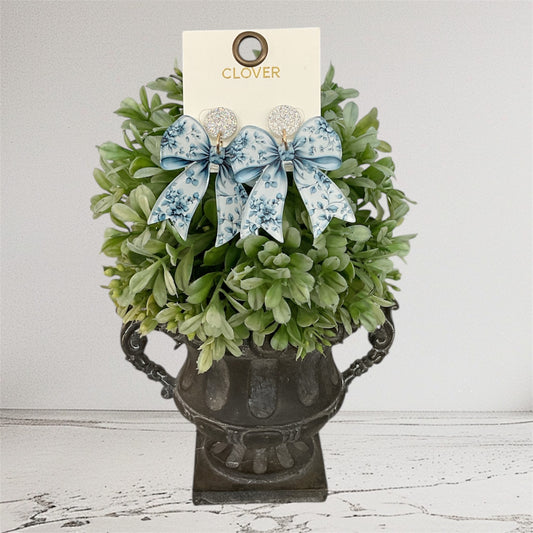 Blue and Silver Floral Bow Earrings