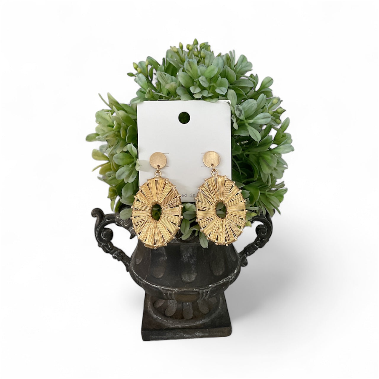 Gold Oval Sun Beam Earrings