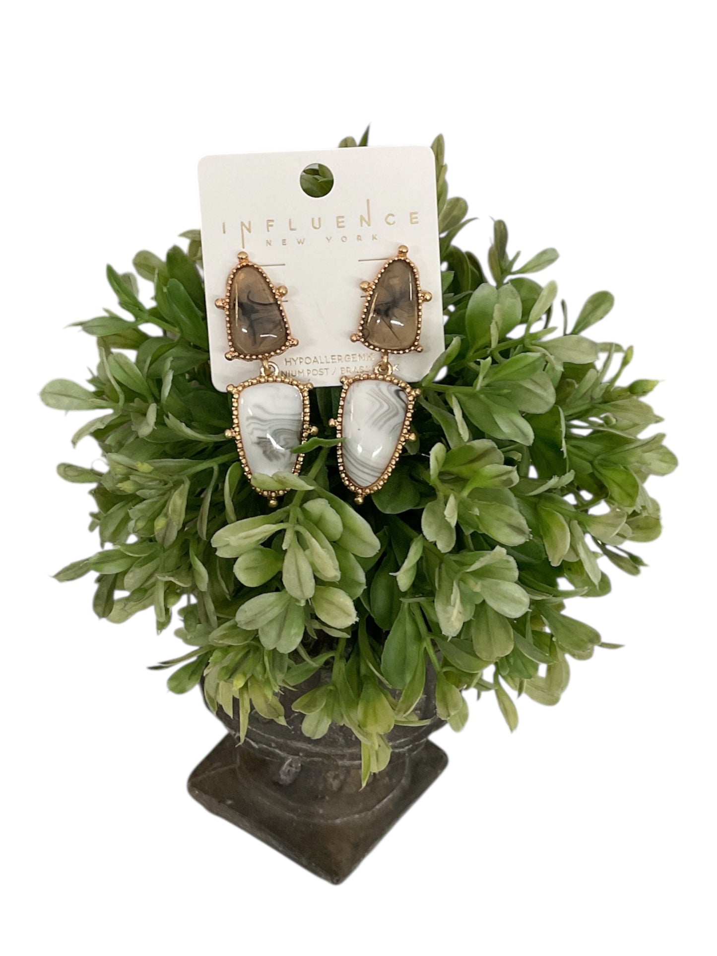 Brown and White Marble Earrings