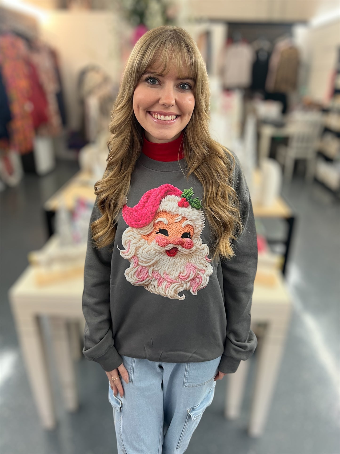 Pink Santa Cozy Crewneck