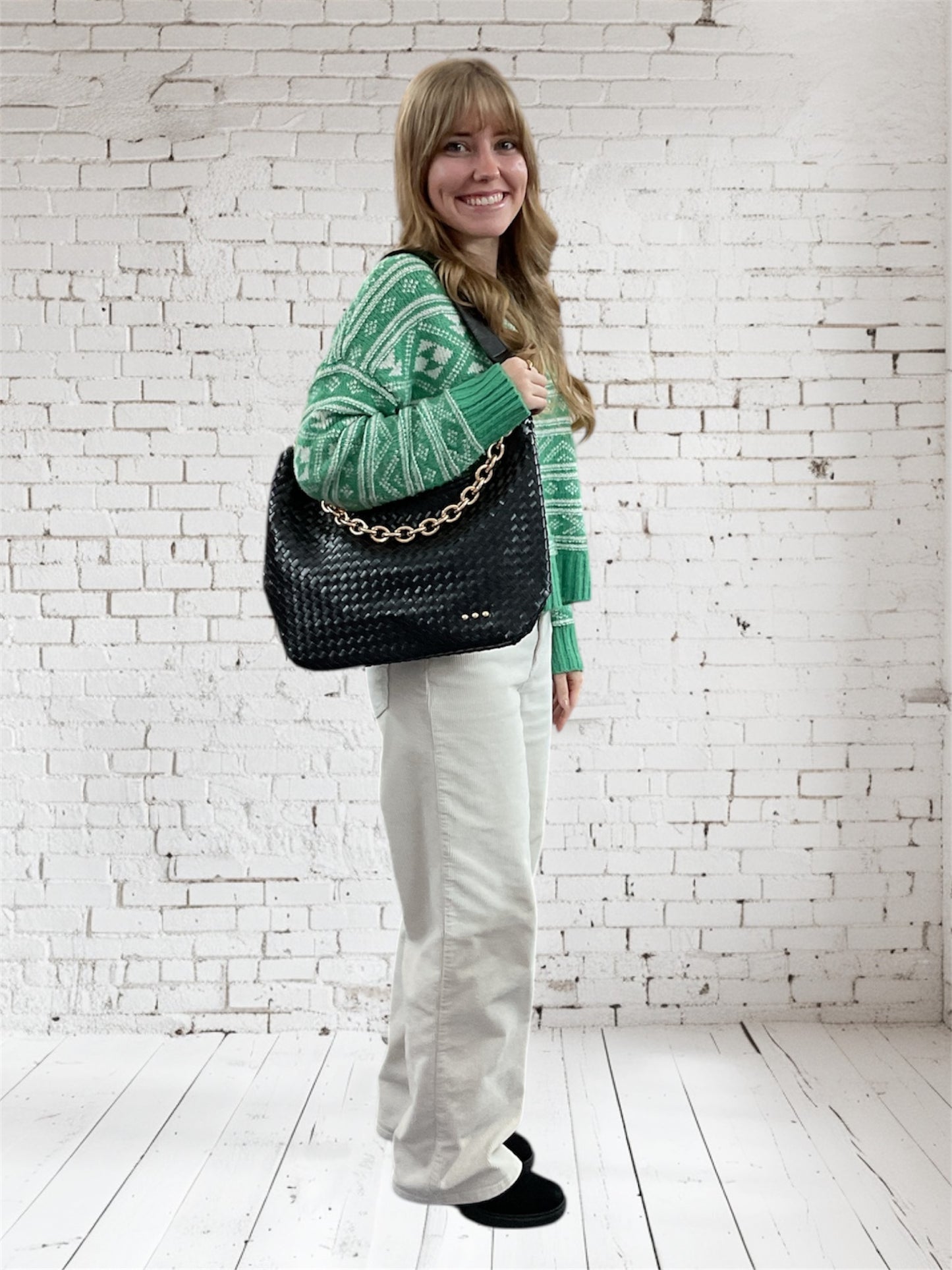 Sienna Slouchy Woven Shoulder Bag Black