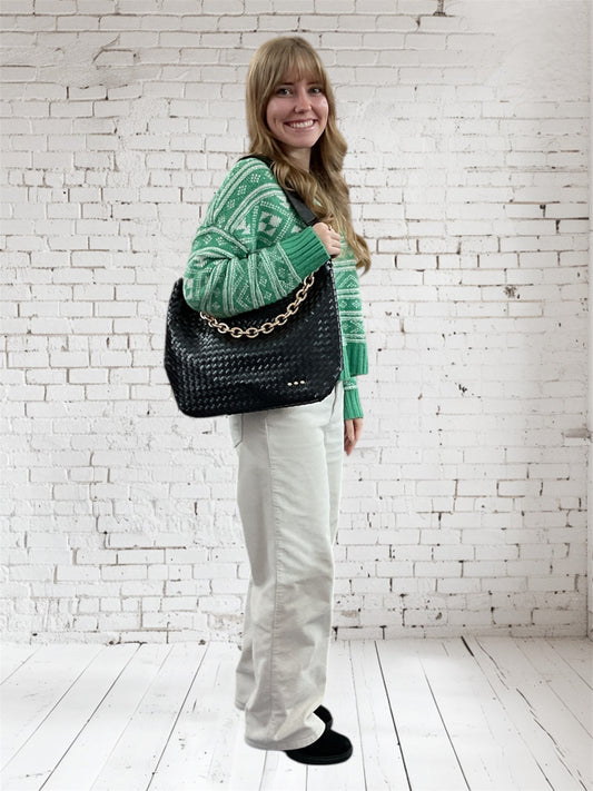 Sienna Slouchy Woven Shoulder Bag Black