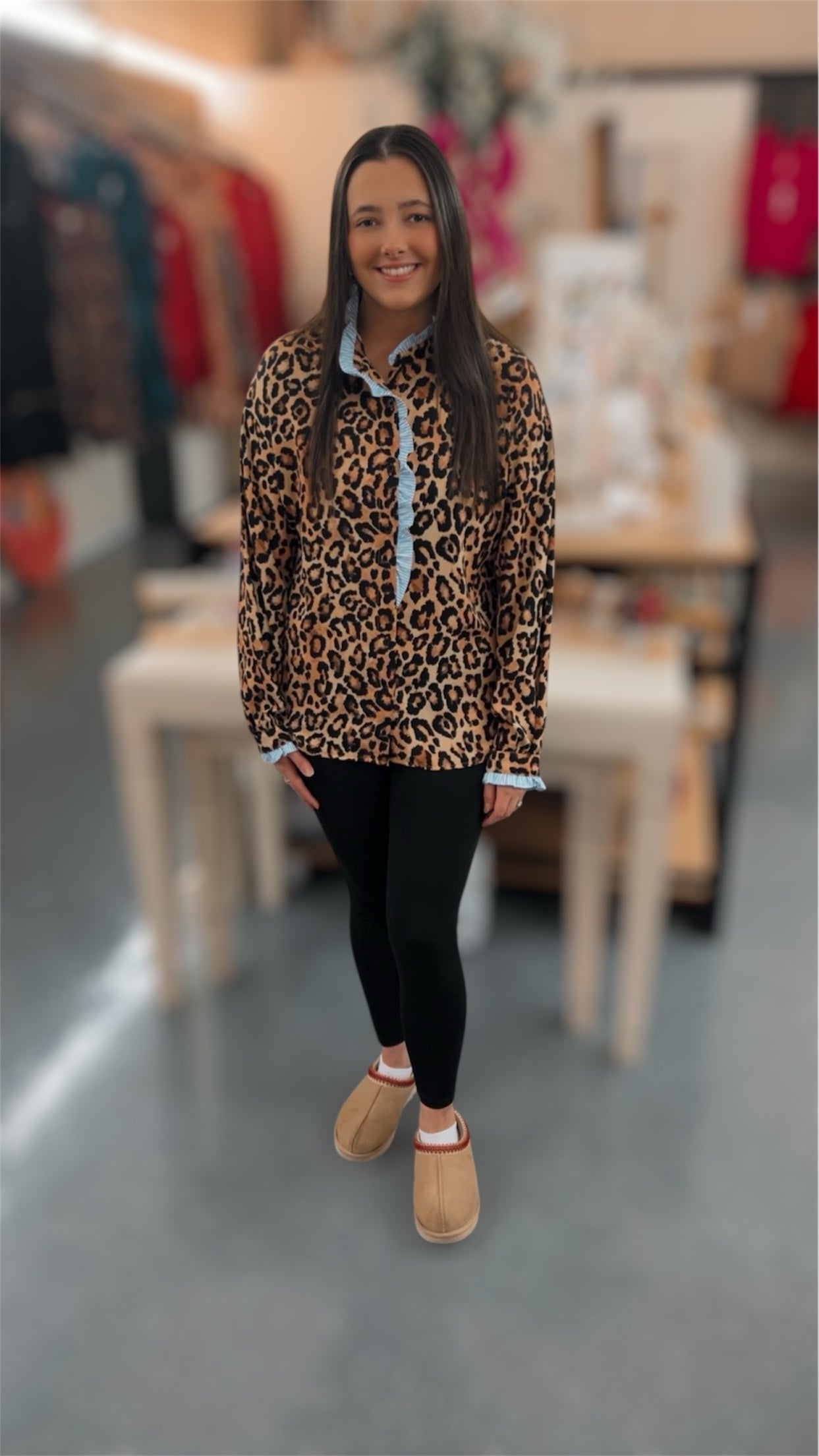 Blue Leopard Ruffle Top