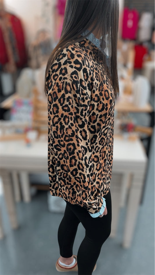 Blue Leopard Ruffle Top