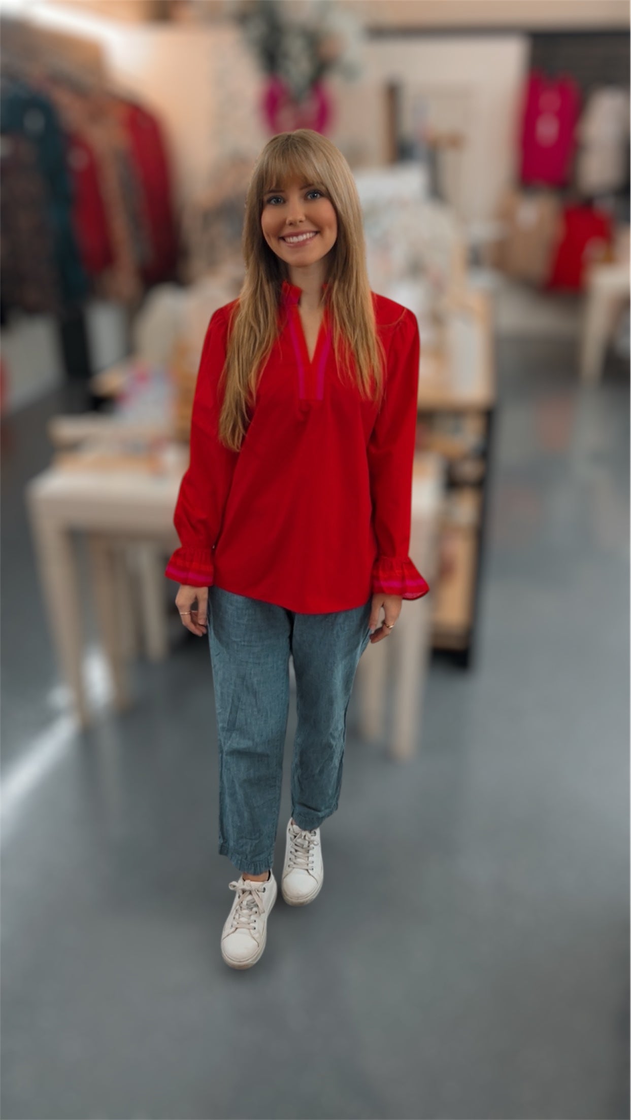 Crimson Grace Ruffle Cuff Blouse