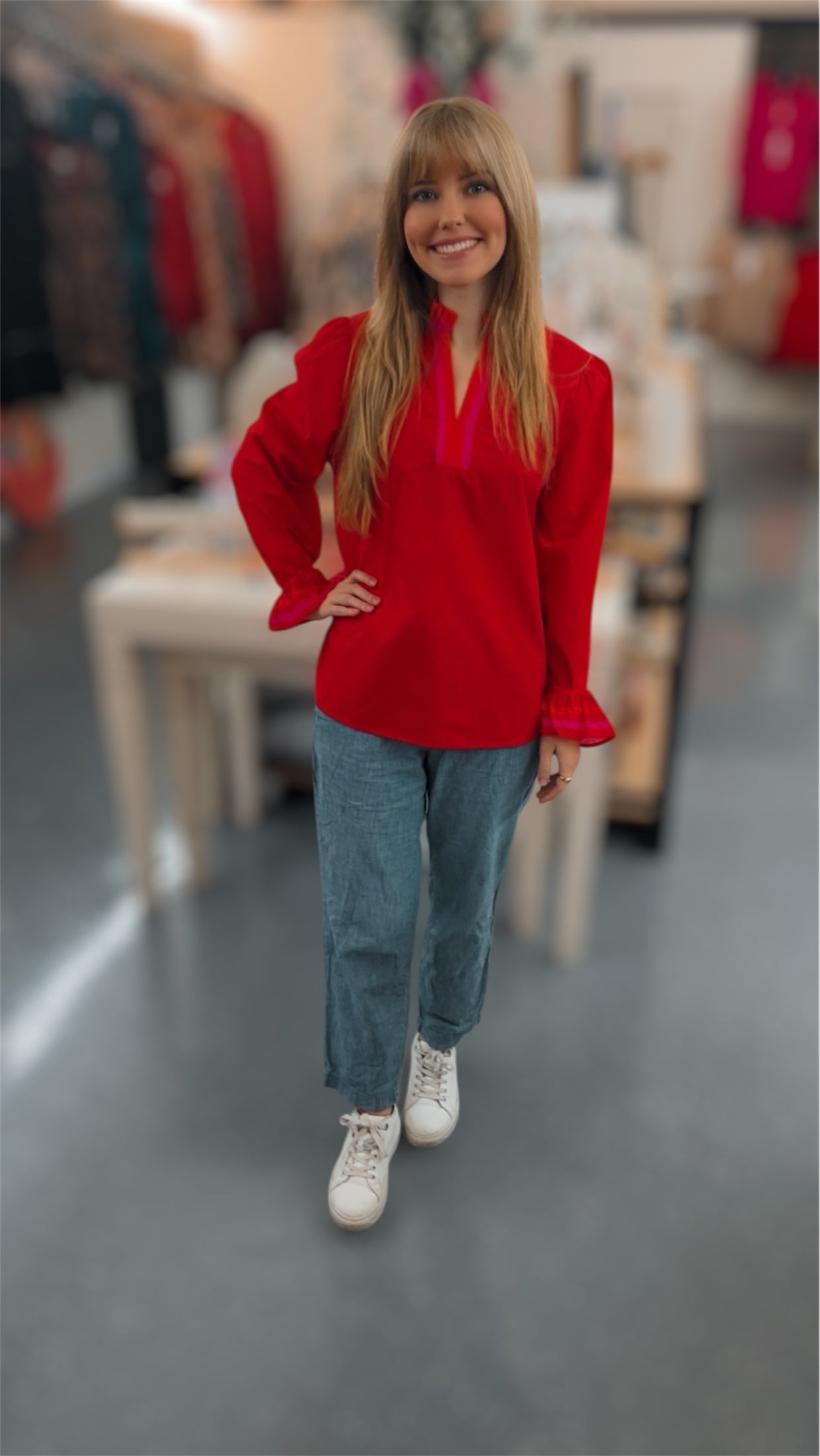 Crimson Grace Ruffle Cuff Blouse