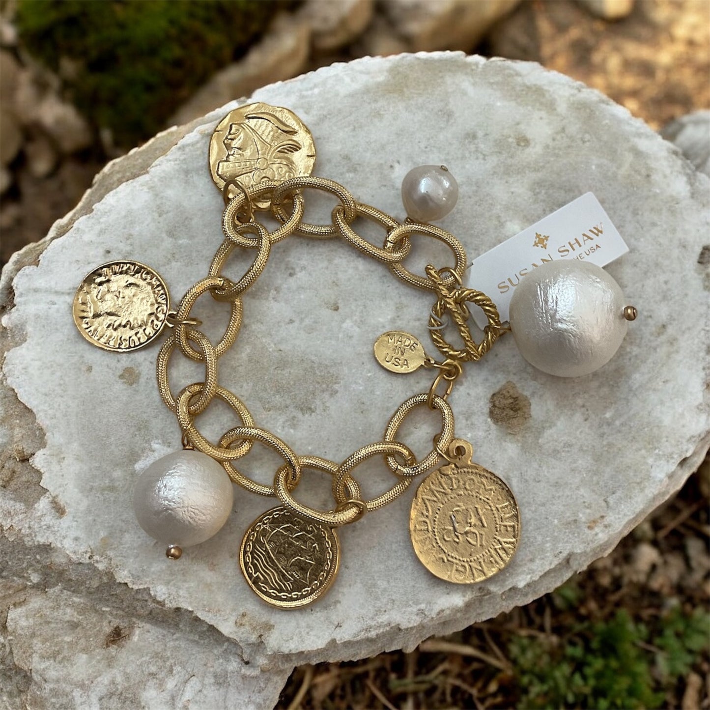 Susan Shaw Gold Coin and Charm Bracelet