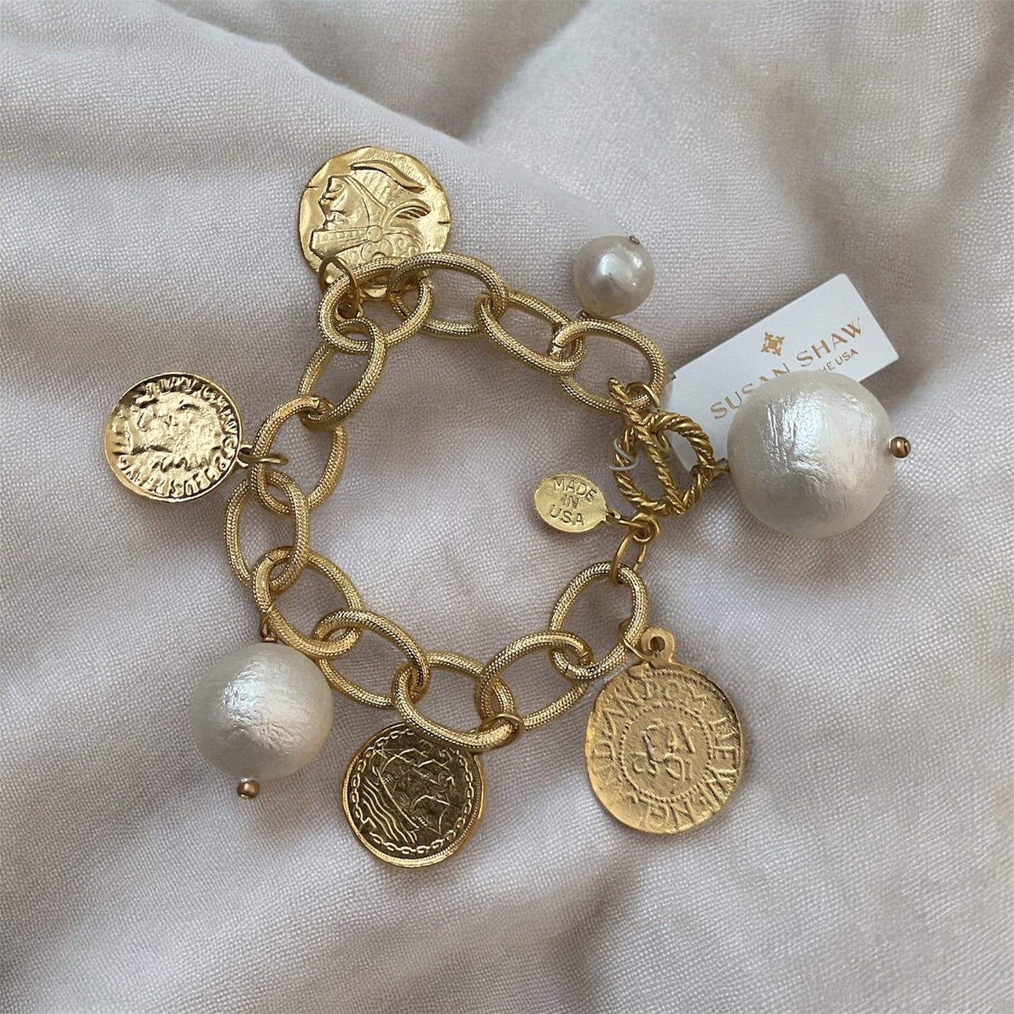 Susan Shaw Gold Coin and Charm Bracelet