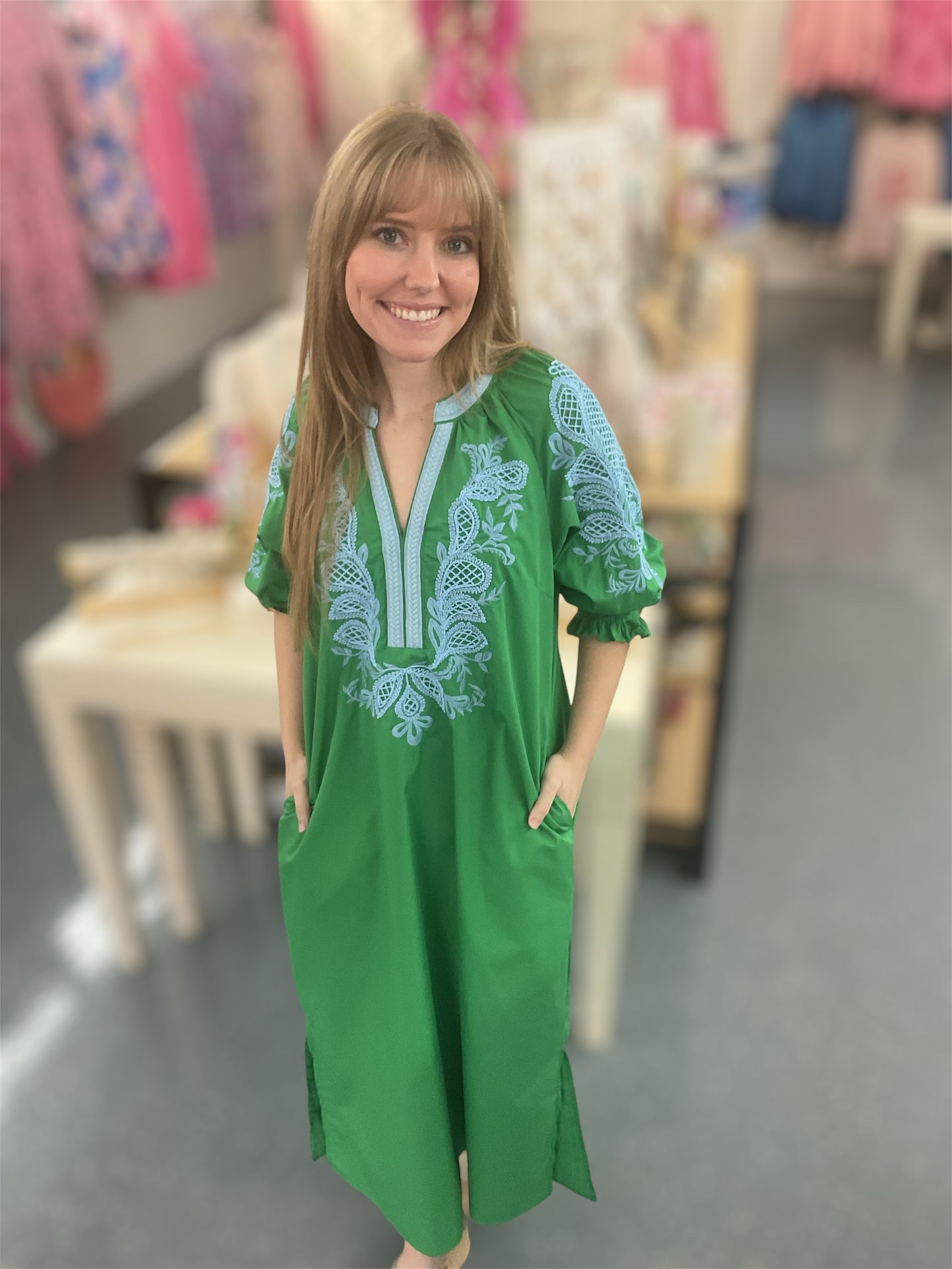 Green Breeze Embroidered Tunic Dress