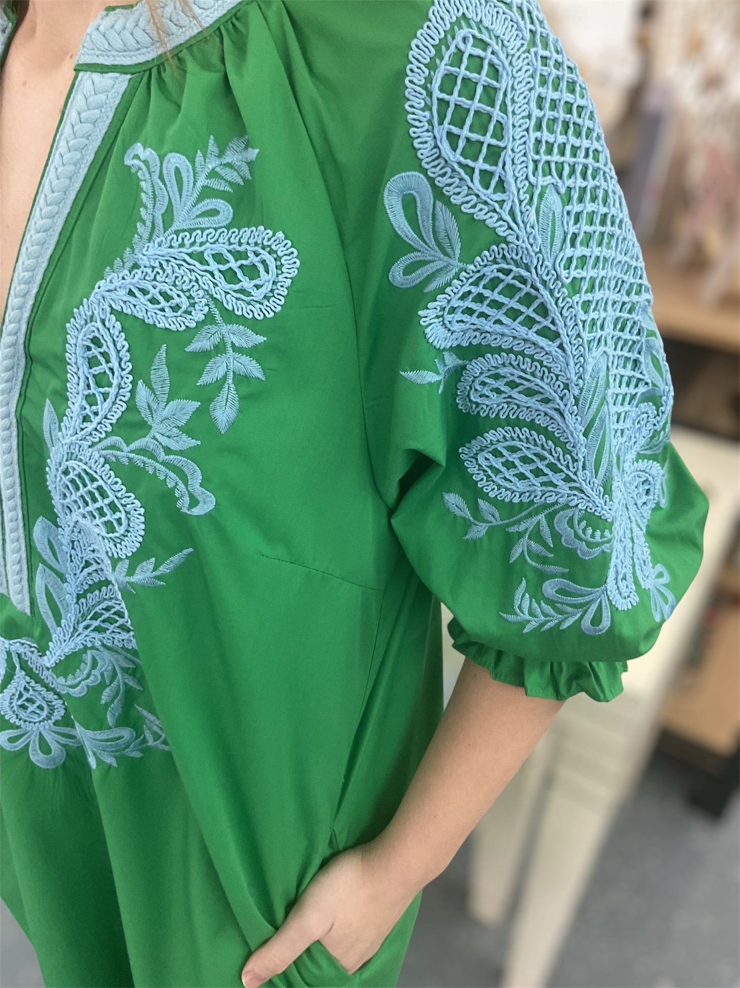 Green Breeze Embroidered Tunic Dress