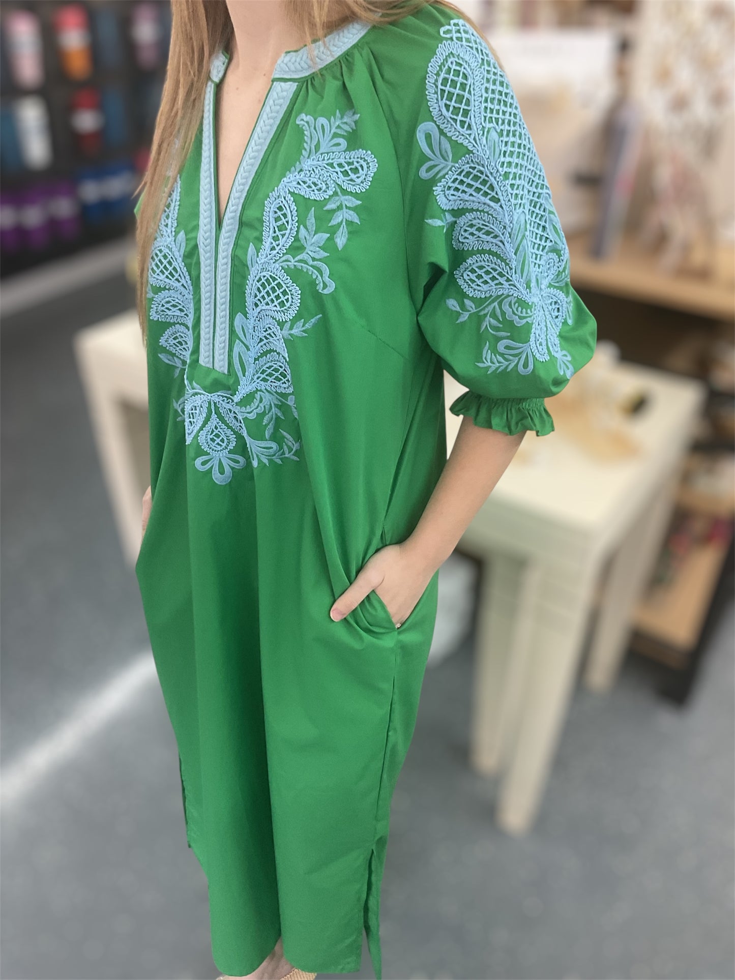 Green Breeze Embroidered Tunic Dress