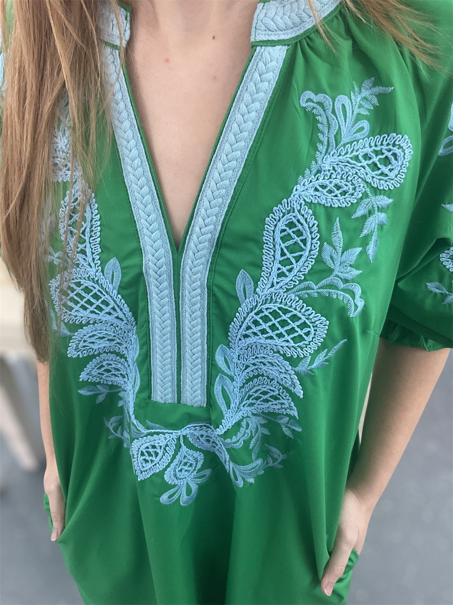 Green Breeze Embroidered Tunic Dress
